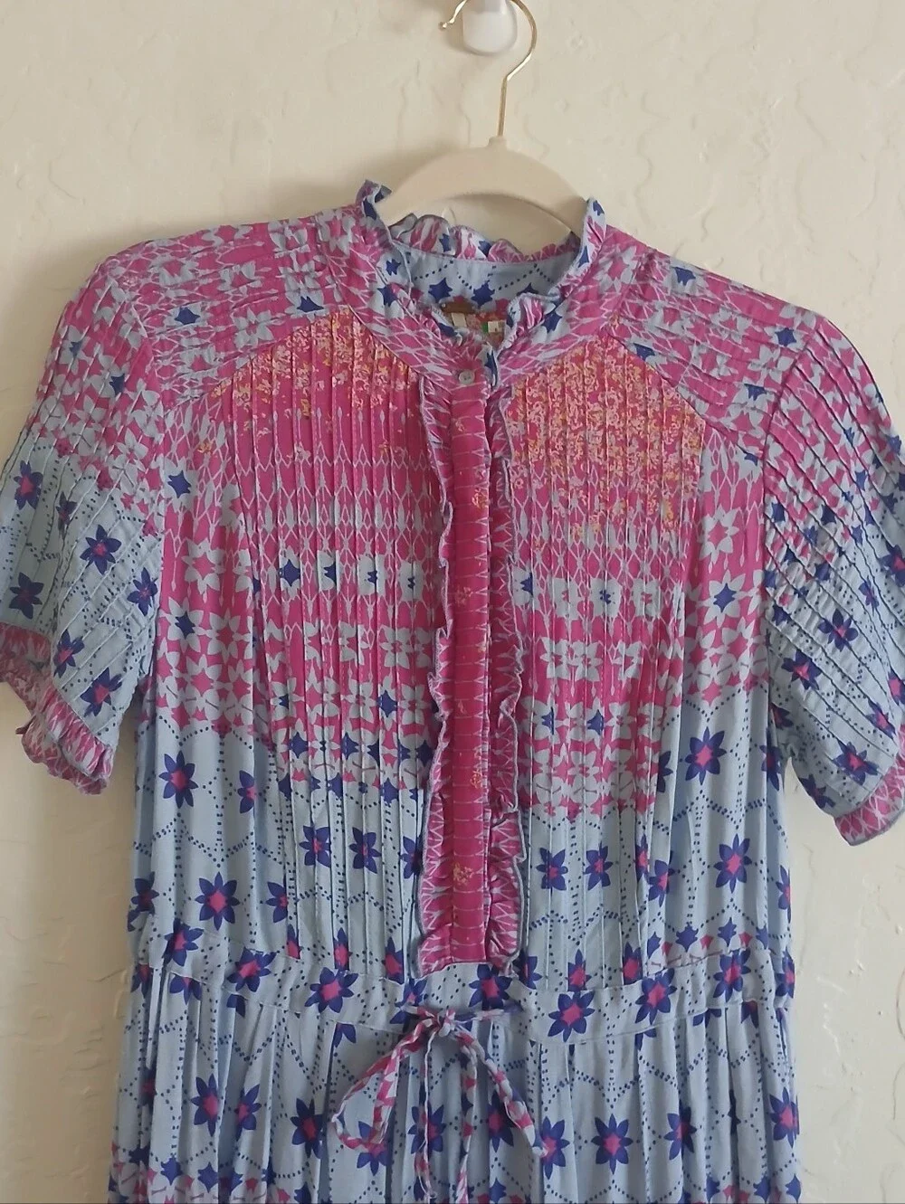 FREE PEOPLE Rare Feelings Prairie Maxi Dress Women's XS Ruffle Pleated Boho